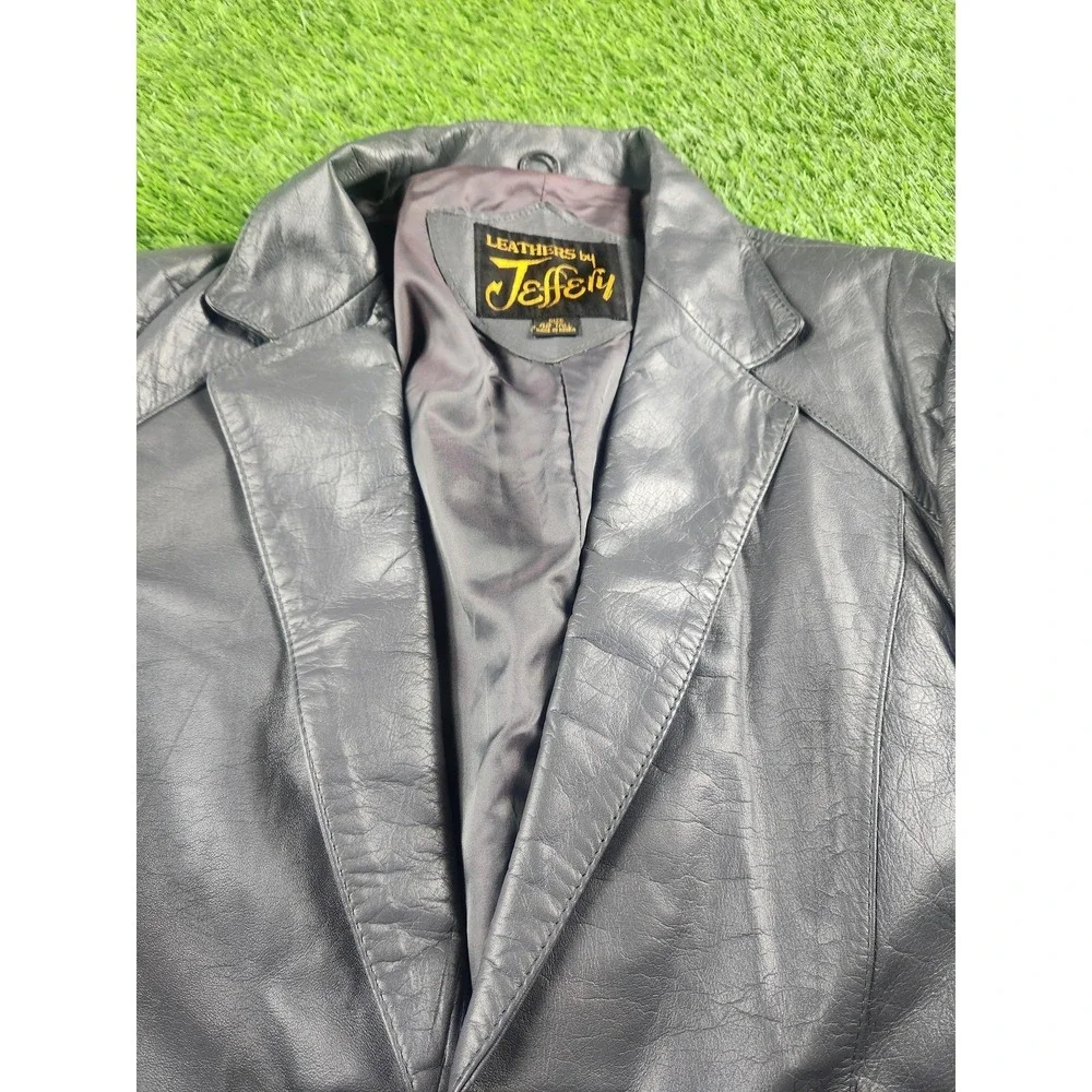 Leathers By Jeffery Sport Coat Mens 42 Tall‎ Black Leather Blazer Jacket Long